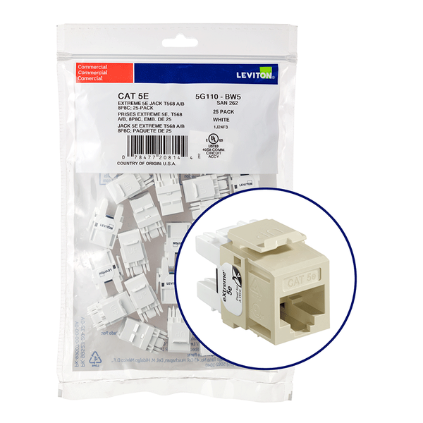 Leviton RJ JACK AND MODULE JACK EXTREME 5E 25PK IV 5G110-BI5